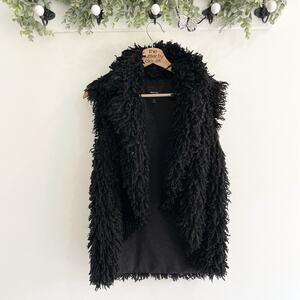 Kimberly Ovitz fuzzy shaggy knit black Open Vest Sz XS NN-5403 luxury designer